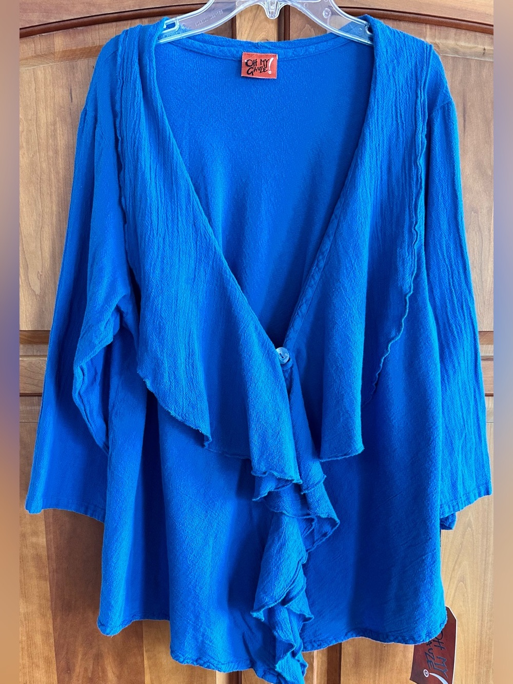 Oh My Gauze NWT Denim Blue 100% Cotton One-Button Jacket, Blue, P-T-P =21"across